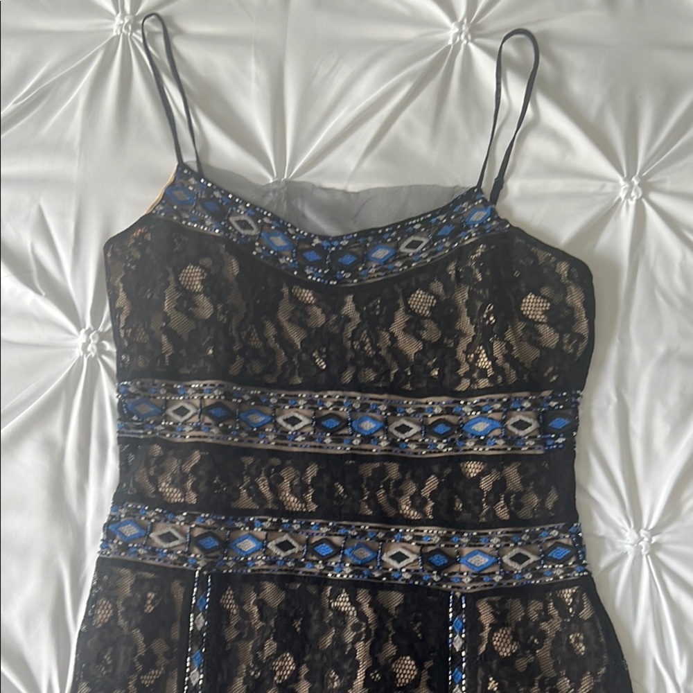 Guess Black and Tan Spaghetti Strap Mini Sundress with beading